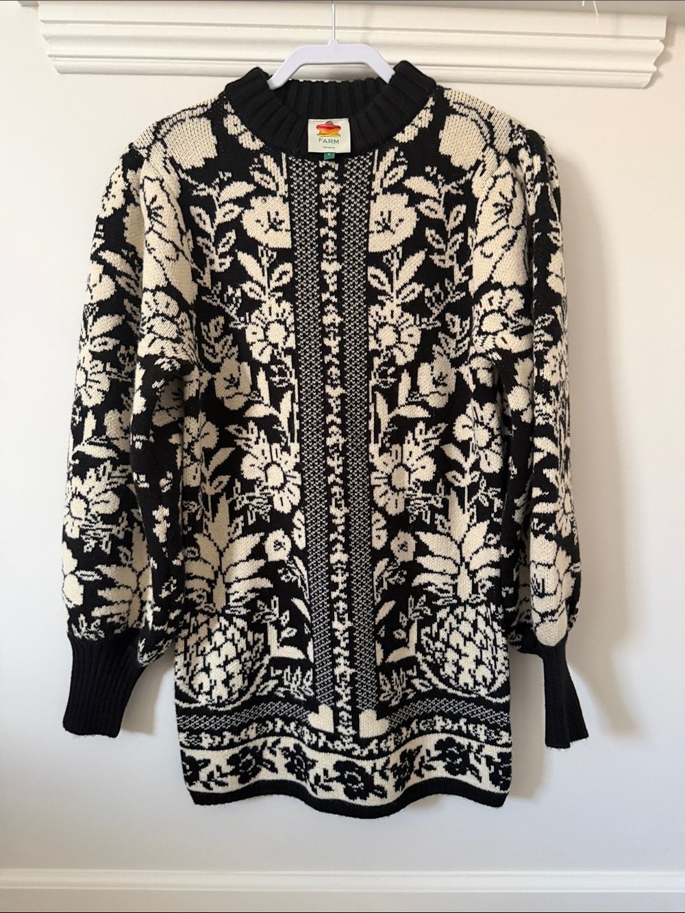 Farm Rio Black & Cream Floral Knit sweater dress